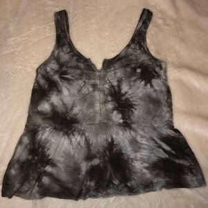Grey & White Tie-Dye Tank Top Blouse